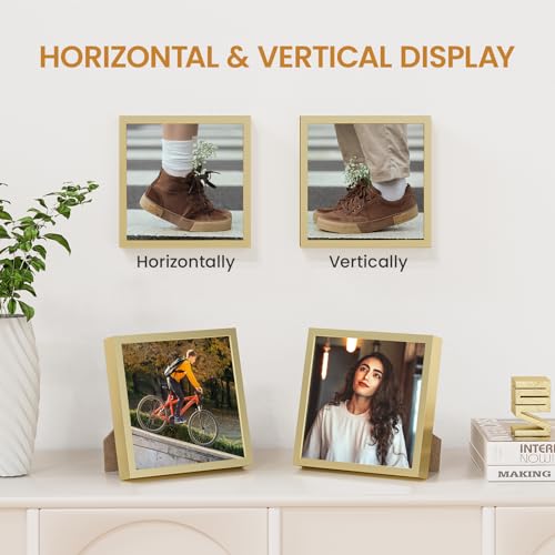 6x6 Aluminum Metal Picture Frame,Tempered Glass Gold Photo Frame 6x6 for Family Photo,Posters,Art,Document to Wall Mount Horizontally or Vertically - size: 6x6