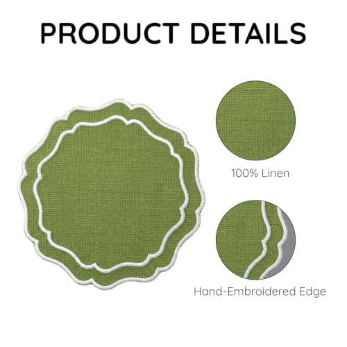 Linen Coasters for Drinks, Set of 6, 6 inch, Fern - color: 1259 - Fern, size: 6 inches
