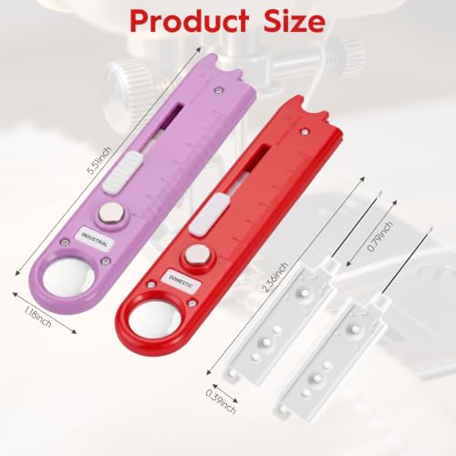 Sewing Machine Needle Threader, 5 in 1 Automatic Quick Threading Tool, Multifunctional Stitch Insertion Seam Guide with Seam Rippers for Quilting Alterations Tailoring(2 Pack,Red/Purple) - color: Red/Purple