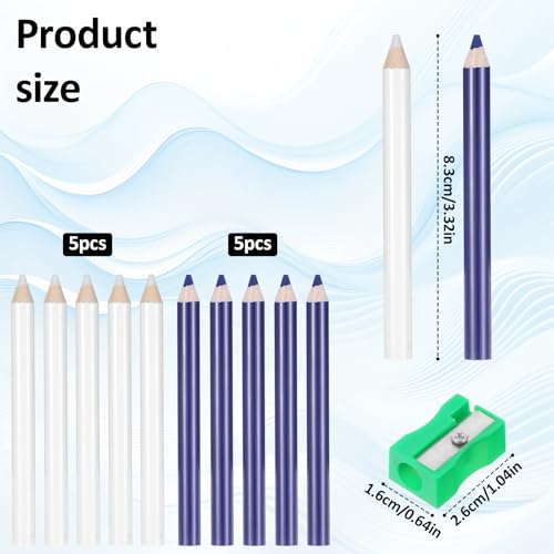 10Pcs Fabric Markers for Sewing, White and Blue Sewing Fabrics Pencil Washable Fabric Pen with Sharpener for Dressmaker Quilting Craft