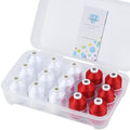 Simthread Machine Embroidery Thread 1000M White 001 + Red 800, with Storage Box Polyester 15 Spools Set for Embroidery Quilting Machine - color: 9White+6Red