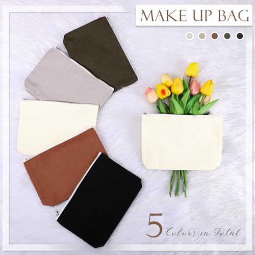 Reginary 10 Pcs Canvas Makeup Bags Bulk Blank Cosmetic Bags,Neutral Color - color: Neutral