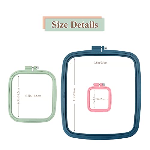 ZOCONE 3Pcs 3 Size Square Embroidery Hoops, ABS Plastic Embroidery Hoops Cross Stitch Hoops Embroidery Frames for Sewing, Needlework, Embroidery Projects (Size-3", 6.5", 11") - style: 3Pcs Size-3",6.5",11"