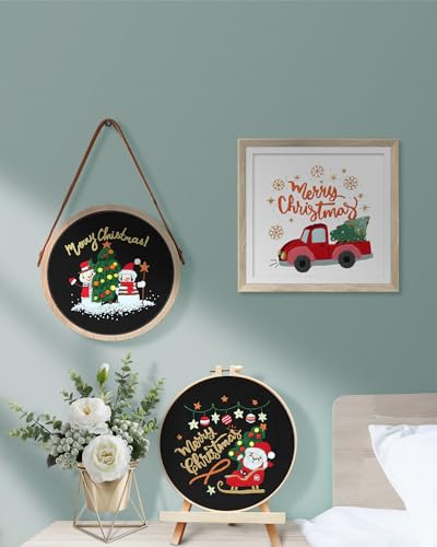 TINDTOP Christmas Embroidery Kit for Adult Beginners, 3 Sets Embroidery Stitch Practice kit Include Embroidery Cloth Hoops Threads for Craft Lover Hand Stitch - color: Christmas