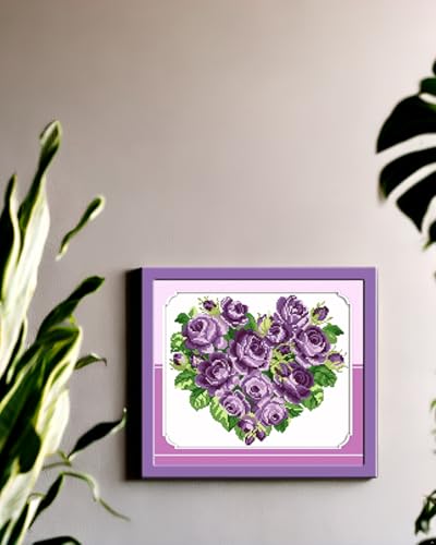 CaptainCrafts Counted Cross Stitch Kits for Adults Rose Pattern - color: Rose Heart Purple, style: White