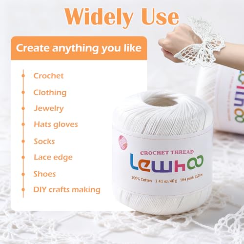 3 Pack Crochet Thread, 100% Cotton Size 3 Lace Yarn Set White - color: White