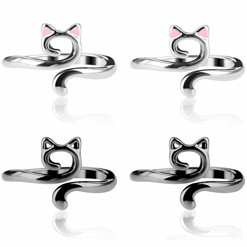 YUXIANLB Knitting Crochet Loop Ring for Fingers Metal Open Yarn Guide Crochet Rings Adjustable Braided Faster Knitting Thimbles Holders Accessories (2Black, 2Silver with Pink) - color: 2Black, 2Silver with pink