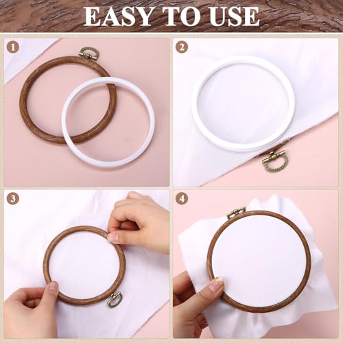 12 Pcs Embroidery Hoops Kits 6 Size Imitated Wood Embroidery Frames DIY Cross Stitch Circle Rubber Hoops Embroidery Needlepoint Supplies for Hand Sewing & Craft Projects Wall Display, 3.7In to 9.7In