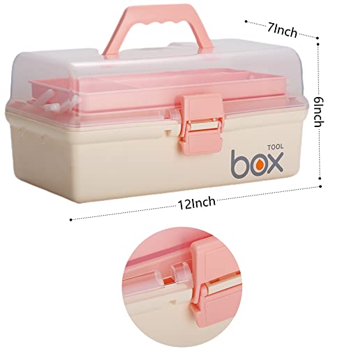 Kinsorcai 12'' Three-Layer Clear Plastic Storage Box/Tool Box, Multipurpose Organizer and Portable Handled Storage Case for Art Craft and Cosmetic (White) - color: white, size: 1PCS