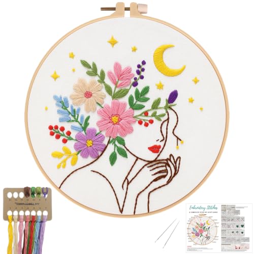 Nuberlic Embroidery Kit for Beginner,Floral Woman Embroidery - color: woman