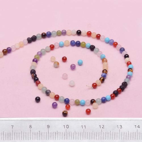 4mm Natural Mixed Materials Gemstones Beads and Brass Tiny Spacer Round Loose Beads Jewelry Making KIT with Thread and Needles 300PCS+300 PCS(12 Natural 3 Brass, 4mm) - color: 12 Natural 3 Brass, size: 4mm