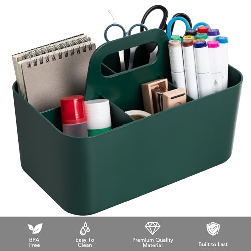 Tiawudi Multipurpose Caddy Organizer, Plastic Caddy with Handle, Stackable Desk Organizer for Stationery, Marker and Pencil, Office Supplies Organizer, Dorm Caddy - color: Green, size: Rectangle