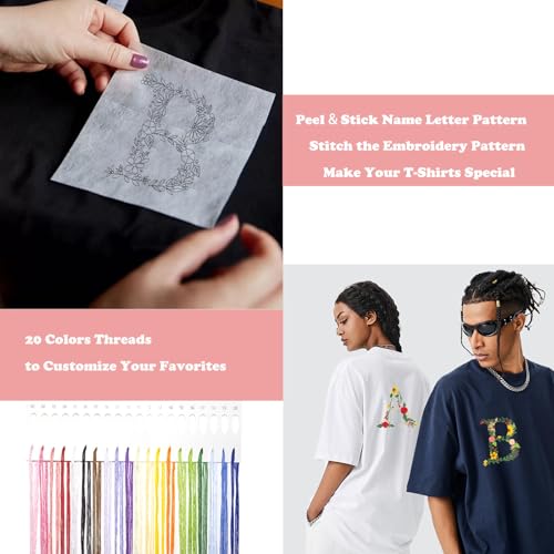 Topapfo Alphabet Letter B Stick and Stitch Embroidery Stabilizers, Embroidery Patterns Kit for Cothing T-Shirt Jeans Tote Bags Crafts - color: B