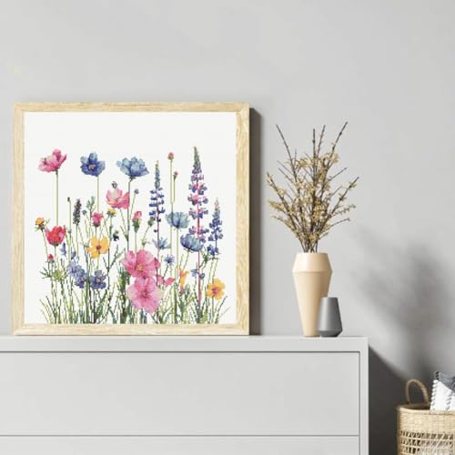 KYOQFVN Flower Stamped Cross Stitch Kits for Adults，11CT Needlepoint Counted Cross Stitch Kits for Beginner，Printed Dimensions - Embroidery Kit Arts and Crafts 14×14 Inch - color: SZXHUA-US