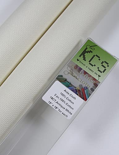 KCS 2 pc of 15" x 18" Counted Cross Stitch Cotton Aida Cloth Needlework Fabric (Antique White, 18CT) - color: Antique White, size: 18CT