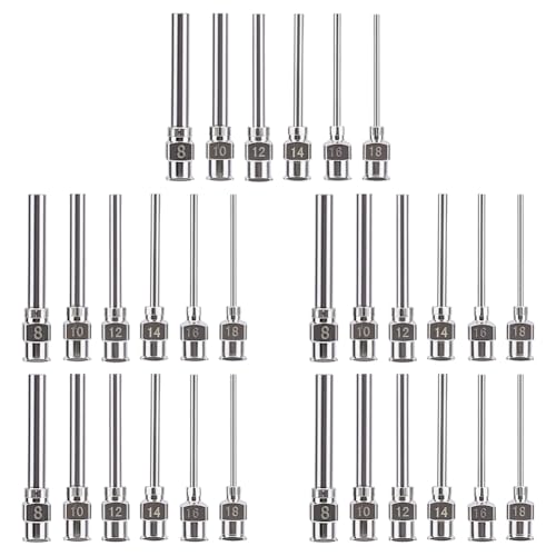 BENECREAT 30Pcs 6 Styles Stainless Steel Dispensing Needle, 8, 10, 12, 14, 16, 18Ga Blunt Glue Bottle Needle with Luer Lock for Cartridge, Alcohol, Essential Oil Dispensers