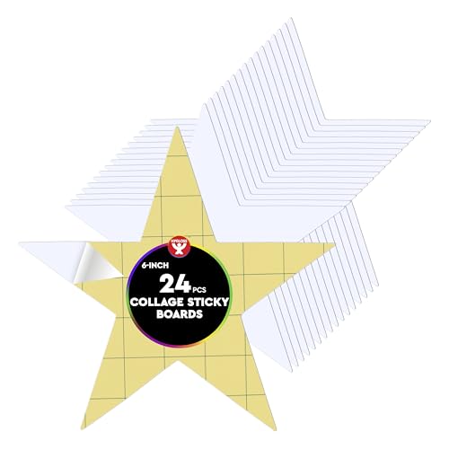 Hygloss Sticky Star Craft Boards - 24 Pack 6-Inch Self Stick Collage Boards for Kids - Peel & Stick Mounting Boards for Art Projects, School Crafts, Classrooms, and DIY Displays - size: 24-Pcs, style: Star 6"