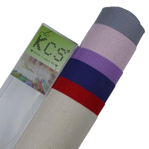 KCS 6 pc of 15" x 18" (38cmx45cm) Counted Cotton Aida Cloth Cross Stitch Fabric Rolled Box (18CT-J) - color: 18ct-j