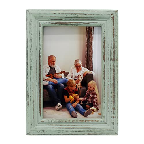 CVHOMEDECO. 4x6 Picture Frame Made of Solid Wood High Definition Glass Rustic Antique Designs Small Photo Frame for Tabletop Display and Wall Mounting, Distress Teal - color: Distress Teal B, size: 4" X 6"