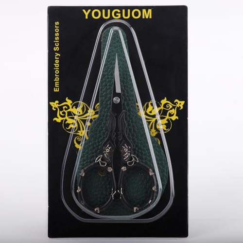 YOUGUOM Sewing Embroidery Scissors with Cover, Crochet Snips - color: Golden Black