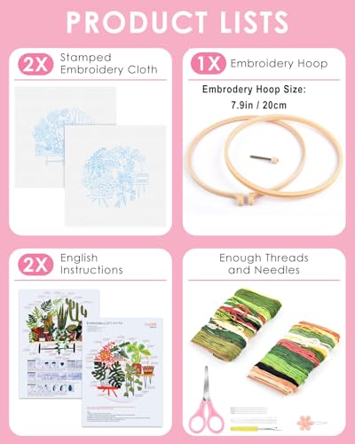 TINDTOP Embroidery Kit for Adult, Embroidery Kit for Beginners - color: Cactus