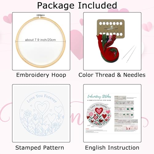 Nuberlic Valentine Embroidery Kit for Beginners Adults - color: LOVE