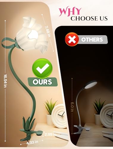 Clip On Flower Lamp for Bedroom, Aesthetic Bedside Reading Light with Flexible Gooseneck, 3 Color Modes Cute Desk Lamp Decor for Dorm Room, Headboard, Nightstand and Home Office - color: Green-02)