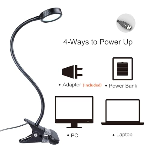 LEPOWER Clip on Light, Book Reading Lamp for Desk, Bed Headboard and Dorm - color: Black