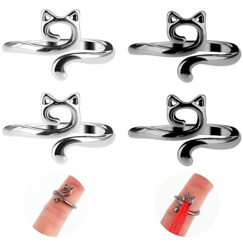 YUXIANLB 4pcs Knitting Crochet Loop Ring for Fingers Metal Open Yarn Guide Crochet Rings Adjustable Braided Faster Knitting Thimbles Holders Accessories for Crochet Mother Grandma Gifts (Cat Style) - color: 2Silver,2Black