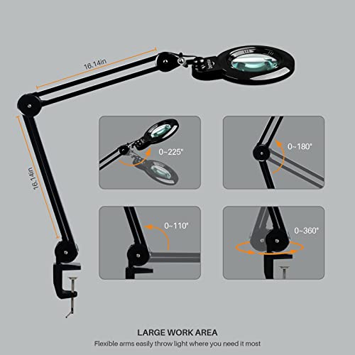 Bifocal Magnifying Lamp with Clamp, 5D with 20D, Black - color: Black