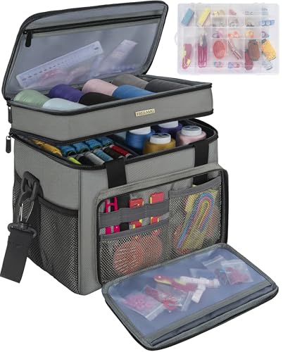 Sewing Organizer Bag with Removable Tray & Double-Layer - color: Grey
