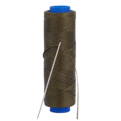 Waxed Thread, Strong Thread for Leather, Upholstery, Shoe, Bag, incl. Needle (Colour: Dark Green) - color: Dark Green