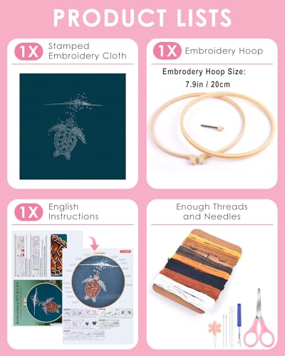 TINDTOP Embroidery Kit for Beginners Adult, Turtle Embroidery Practice Kit - color: Turtle