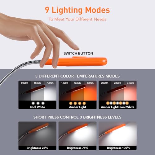 VAVOFO Rechargeable Book Light, Blue Light Blocking, Amber 1600K Clip On Reading Light, Eye Care 7 LEDs Kids Book Light for Reading in Bed with Power Indicator for Bookworms (Neon Orange) - size: 1-Pack Neon Orange