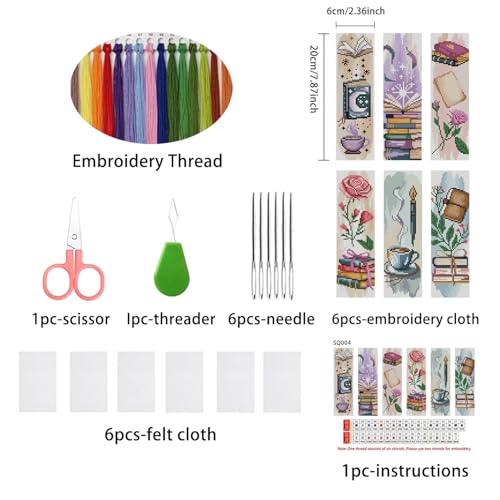 6PCS Cross Stitch Bookmark Kit for Adult Beginners flowers Cross Stitch Kits with Backing Felt Floss Instruction DIY Stamped Embroidery Bookmark Kit for Starter Adults Book Lovers (2.3x7.8 inch) - color: SQY004