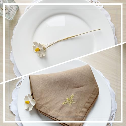 DerF HOME Embroidered Linen Napkins, Mustard Yellow, Set of 4, 18x18 - color: Mustard Yellow-napkins(set of 4)