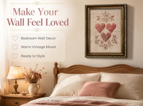 PZBPIUY Vintage Framed Heart Canvas Wall Art, Pink Textured Print - color: Pink Heart, size: 24"L x 16"W