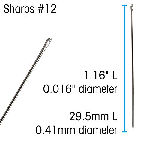 The Beadsmith Sharps Beading Needles - Size 12, Shorter for Smaller Areas, 12 Needles Per Card, European Quality, All Purpose Sewing Needle, Use for Mending and General Hand Sewing - size: #12 - 12 Needles