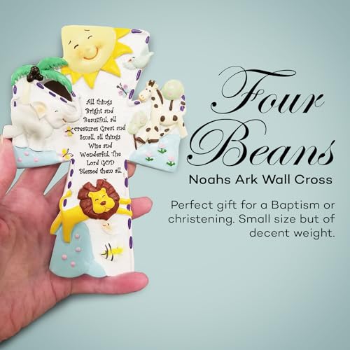 FOUR BEANS Noahs Ark Wall Cross, Perfect Baptism, Christening, Shower Gifts, 7 Inches