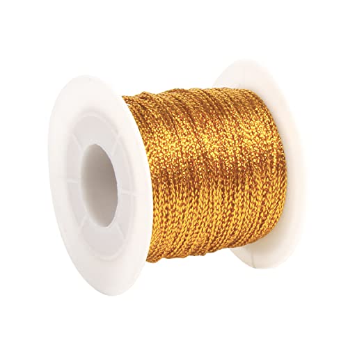 FOIMAS Gold Metallic Cord,Tinsel String Thread for Craft Jewelry Making Braids Gift Wrapping Hanging Ornament,109 Yards - style: Gold