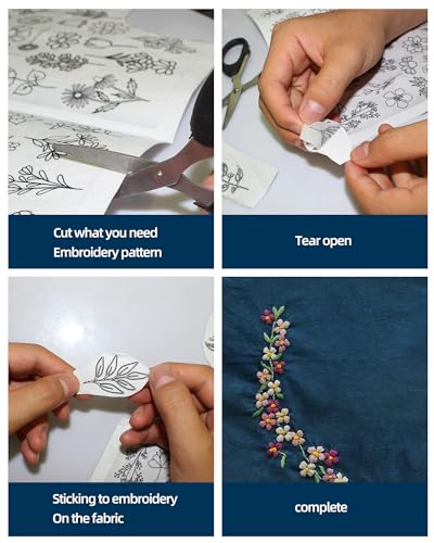 102pcs Water Soluble Hand Sewing Stabilizers，Embroidery Stick and Stitch Embroidery Paper Wash Away Stabilizers，for Embroidery Stabilizers Flower Patterns，for Hand Sewing Lover Beginners.letter&Flower - color: Letter/Letter*1