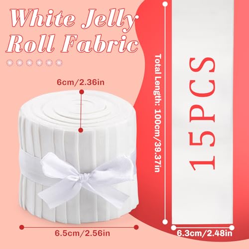 ZMAAGG Jelly Roll Fabric, 15PCS Jelly Roll, 2.55 Inch White Quilting Fabric - color: White