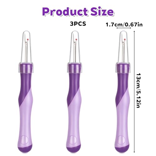 3 PCS Seam Rippers for Sewing, Purple Ergonomic Seam Ripper, Rubber Grip Embroidery Removal Tool for Hand Sewing, Knitting, Cross Stitching, Embroidery(Purple)