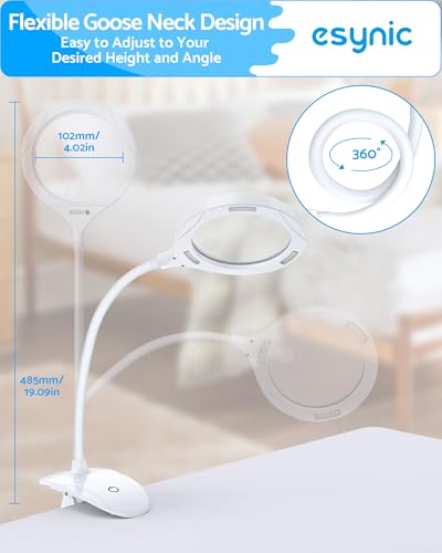 eSynic Desktop Magnifying Glass with 15 LED Lights-800mAh Rechargeable