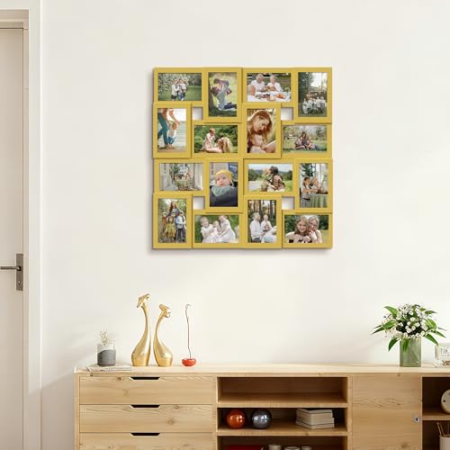 J.M.Deco Collage Picture Frames for Wall 16 Opening, Large Photo Frame Collage Wall Hanging for 4x6 Photo, Reunion Friends Family Memory, Christmas Gift - Golden - color: Golden, size: 16 Opening