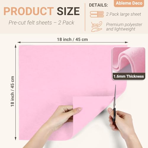 Light Pink Felt Fabric Sheets 18" x 18" (2 Pack) 1.6mm Soft Craft Felt - color: Light Pink
