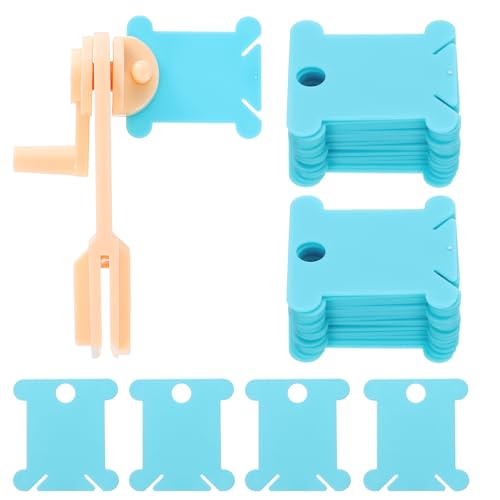 HARFINGTON 100pcs Embroidery Floss Bobbins with Bobbin Winder, Plastic Cross Stitch Thread Organizer Holder Cards Sewing Thread Sorting Tool Storage for Craft DIY Sewing, Pure Blue - color: Blue