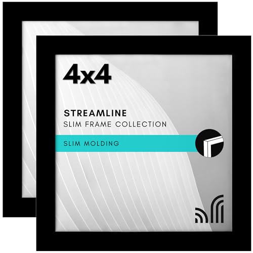 Americanflat 4x4 Picture Frame 2-Pack - Slim Molding - Black - size: 4x4