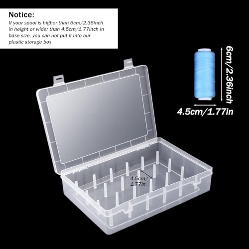 2-Pack Clear Thread Holder Organizer Boxes, Stackable Sewing Storage with 24 Plastic Pins Each for Embroidery Quilting and Crafting Thread Spools, Keeps Supplies Neat and Dust-Free