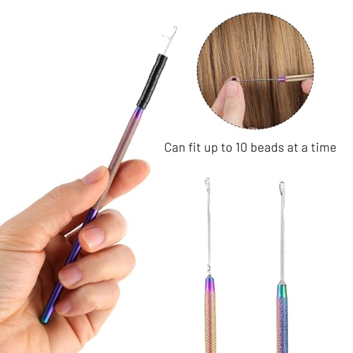 2 Pcs Hair Tinsel Tool, Hair Extensions Loop Needle Pulling Hook Tool, Micro Needle Threader Wire Pulling Loop Hook Tools for Silicone MicroLink Beads Rings and Feathers Extensions